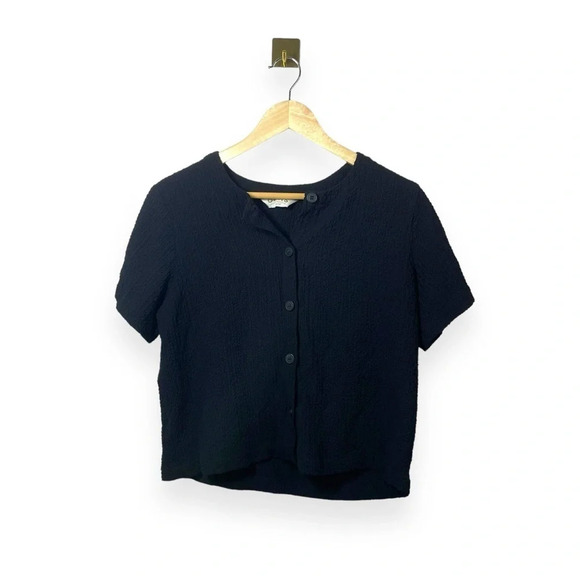 Orvis Women’s Textured Button-Down Short Sleeve Blouse in Black Size M - Picture 4 of 12